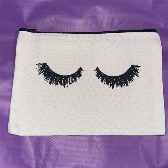 White Makeup Pouch with Black Eyelash Design - Picture 1 of 2